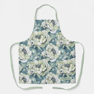 Elegant Botanical Garden Green Floral Pattern Apron