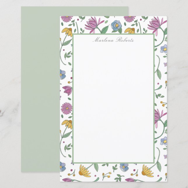 Elegant Botanical Garden Personalized Stationery (Front/Back)