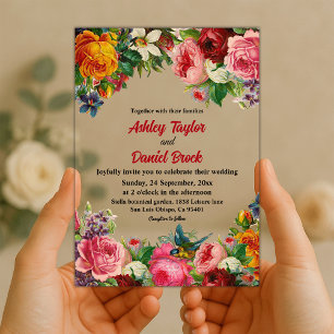 Elegant Botanical Garden Summer Floral Wedding Acrylic Invitations