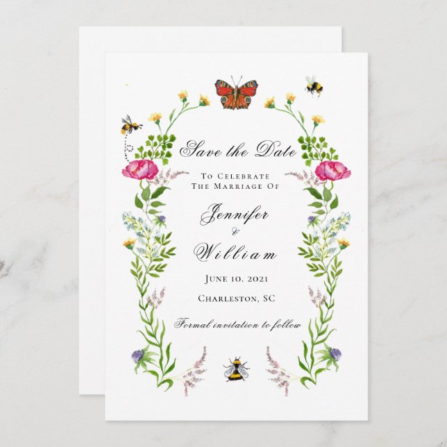 Elegant Botanical Garden wedding Save the Date Announcement (Front/Back)