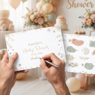 Elegant Botanical Gold Foil Sage & Blush Floral Guest Book