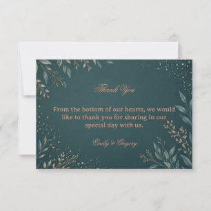 Elegant Botanical Gold Teal Thank You Card