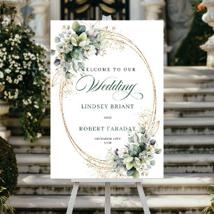 Elegant Botanical Gold Wedding Welcome Poster