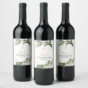 Elegant Botanical Golden Confirmation Wine Label
