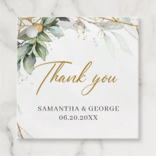 Elegant botanical green eucalyptus gold geometric favour tags