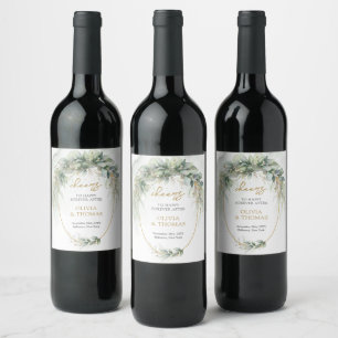 Elegant botanical green eucalyptus gold geometric wine label