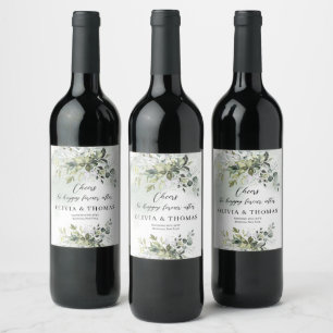 Elegant botanical green eucalyptus gold geometric wine label