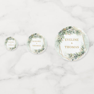 Elegant botanical green eucalyptus gold wedding  confetti