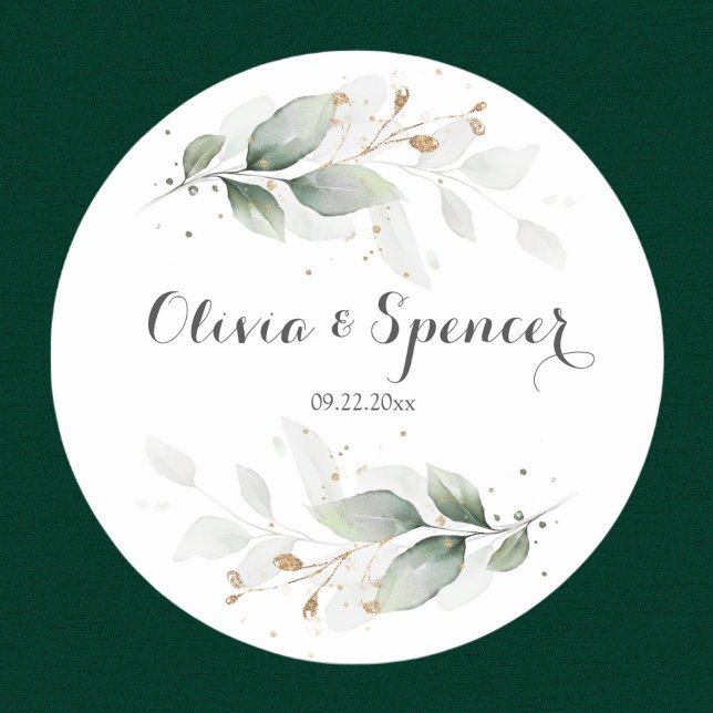 Elegant Botanical Green Gold Thank You Sticker (Creator Uploaded)