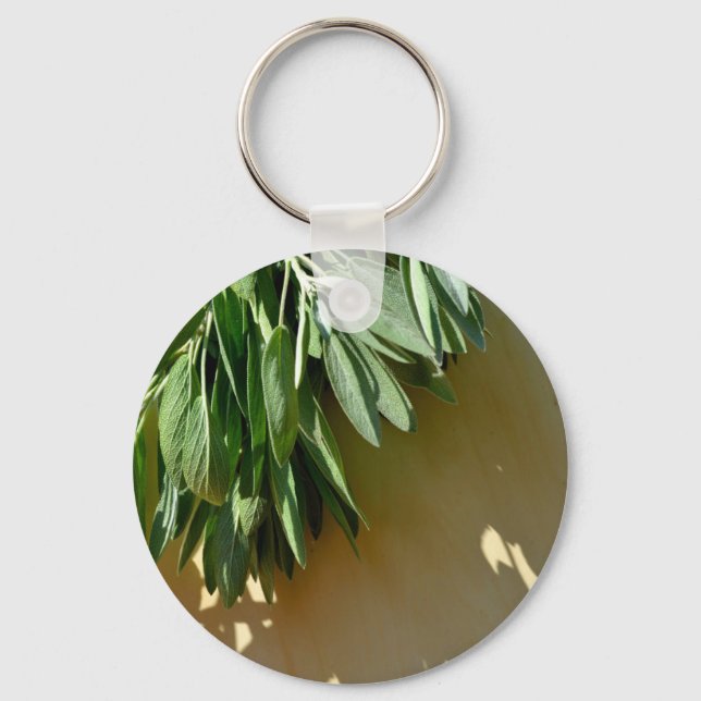 Elegant botanical green herbs leaves sage keychain (Front)