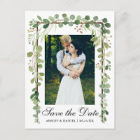 Elegant Botanical Green Photo Save The Date