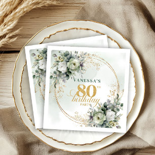 Elegant Botanical Greenery 80th Birthday Napkins