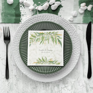 Elegant Botanical Greenery and Marble Wedding Napk Napkin