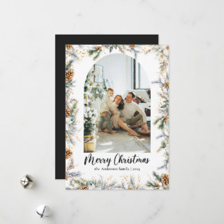 Elegant Botanical Greenery & Arch Black Christmas Holiday Card
