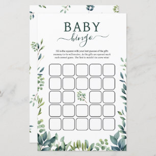 Elegant botanical greenery Baby Shower Bingo Game