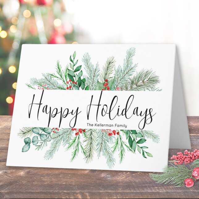 Elegant Botanical Greenery Christmas Happy Holiday Card (Elegant Bontanical Greenery Christmas Happy Holiday Card )