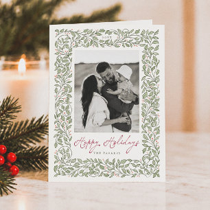Elegant Botanical Greenery Christmas Photo Holiday Card