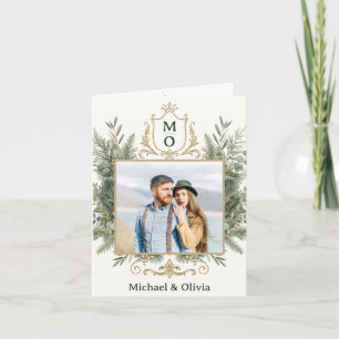 Elegant Botanical Greenery Crest Holiday Card