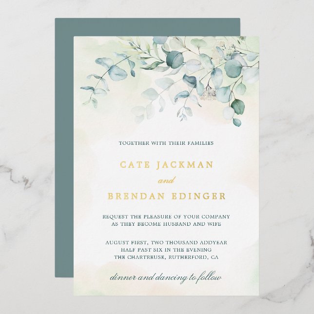 Elegant Botanical Greenery Eucalyptus Wedding Gold (Front/Back)