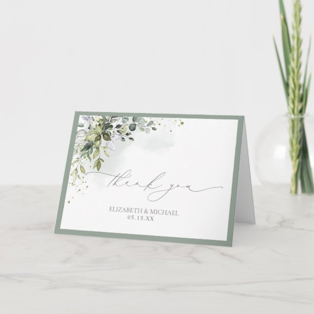 Elegant Botanical Greenery Floral Photo Wedding Card (Front)