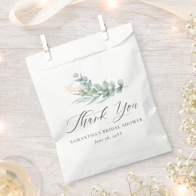Elegant Botanical Greenery Gold Berries Thank You Favour Bag (Clipped)