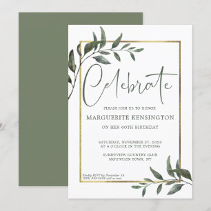 Elegant Botanical Greenery Gold Foil 60th Birthday Invitation