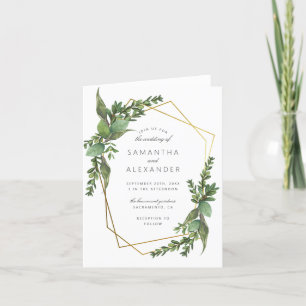 Elegant Botanical Greenery Gold Geometric Wedding Invitation
