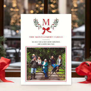 Elegant Botanical Greenery Holly Flat Holiday Card