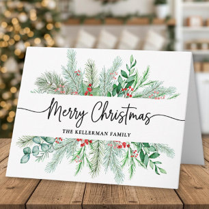 Elegant Botanical Greenery Merry Christmas  Holiday Card