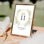 Elegant Botanical Greenery Table Number Wedding<br><div class="desc">These cards feature a classic white background with a luxurious gold wreath adorned with delicate watercolor green foliage and a beautiful wedding table number template that can be easily customized. They will surely add a touch of romance and sophistication to your special day. Designedto match the botanical greenery wedding collection....</div>