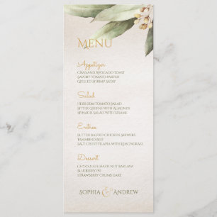 Elegant botanical greenery vintage rustic wedding menu