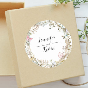 Elegant Botanical Greenery Watercolor Wedding Classic Round Sticker