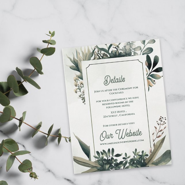 Elegant Botanical Greenery Wedding Details Enclosure Card (Elegant Botanical Greenery Wedding Details Card | Sage Green Garden Wedding Enclosure)