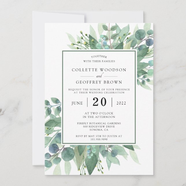 Elegant Botanical Greenery Wedding Invitation (Front)