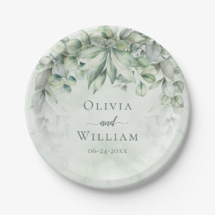 Elegant Botanical Greenery Wedding Paper Plate