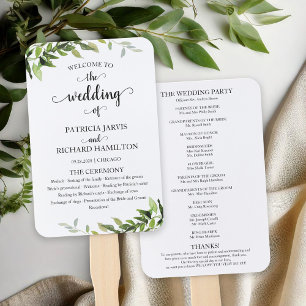 Elegant Botanical Greenery Wedding Program Hand Fan