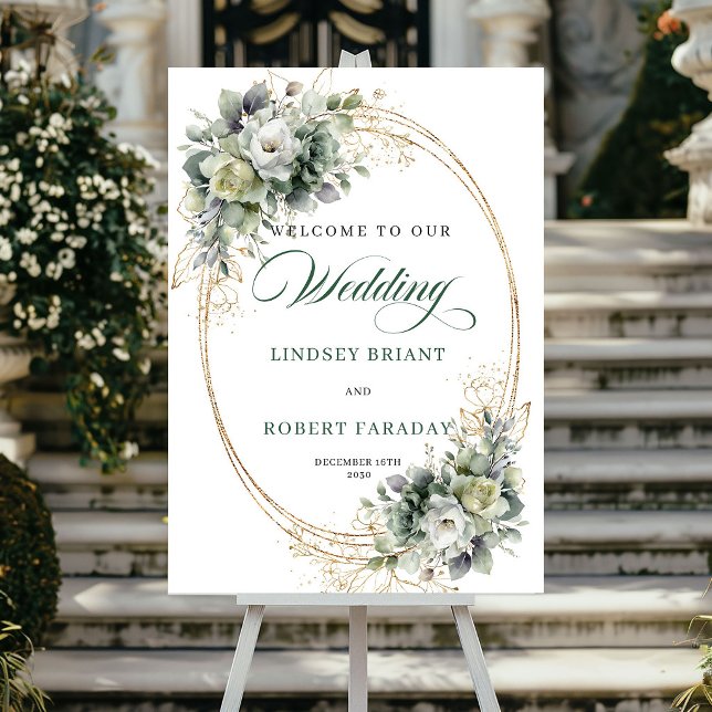 Elegant Botanical Greenery Wedding Welcome Poster (Elegant Botanical Greenery Wedding Welcome Poster)