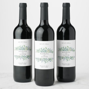 Elegant Botanical Greenery Wedding Wine Label