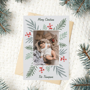 Elegant & Botanical Hand-drawn Christmas Photo  Holiday Card