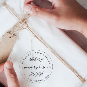Elegant Botanical Handmade With Love Custom Rubber Stamp