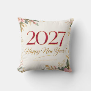 Elegant Botanical Happy New Year Greeting slyte Throw Pillow