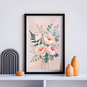 Elegant Botanical Harmony Blush and Sage Floral Poster