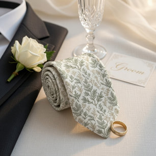 Elegant Botanical Herbarium Sage Green & Ivory  Tie
