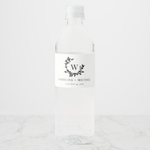 Elegant Botanical Initial Monogram Wedding Water B Bottle Label