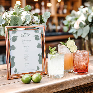 Elegant Botanical Ivory & Sage Wedding Bar Menu