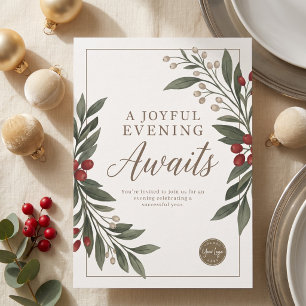 Elegant Botanical Joyful Wishes Corporate Holiday Invitation
