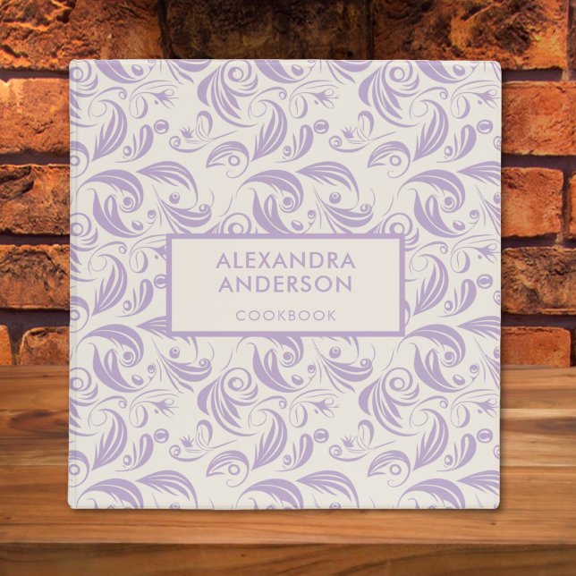 Elegant Botanical Lavender Swirls Leaves Pattern  Binder (legant Minimal Violet Botanical Leaves Pattern 3 Ring Binder)