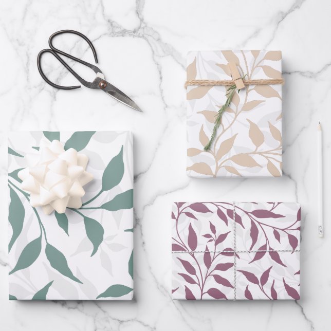 Elegant Botanical Leaf Dance Foliage HD 3 colours Wrapping Paper Sheet (Front)
