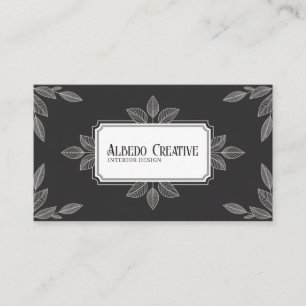 Elegant Botanical Leaf Line Art Black Business Card