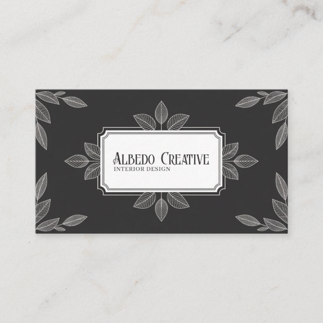 Elegant Botanical Leaf Line Art Black Business Card (Front)